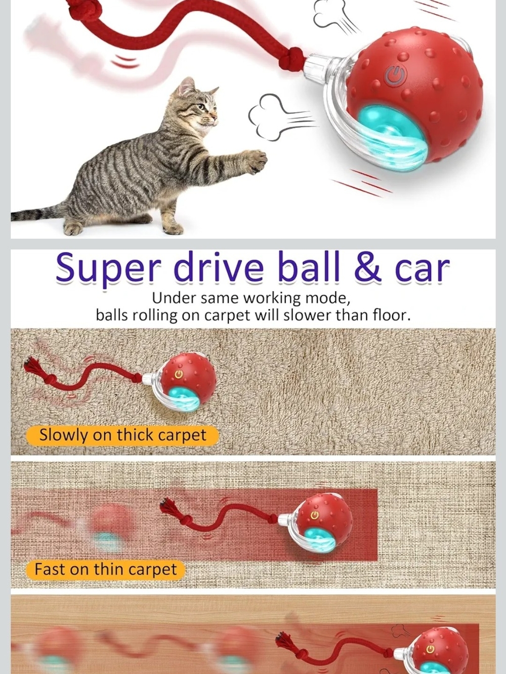 Red Interactive Cat Toy Ball with LED - Unbranded
